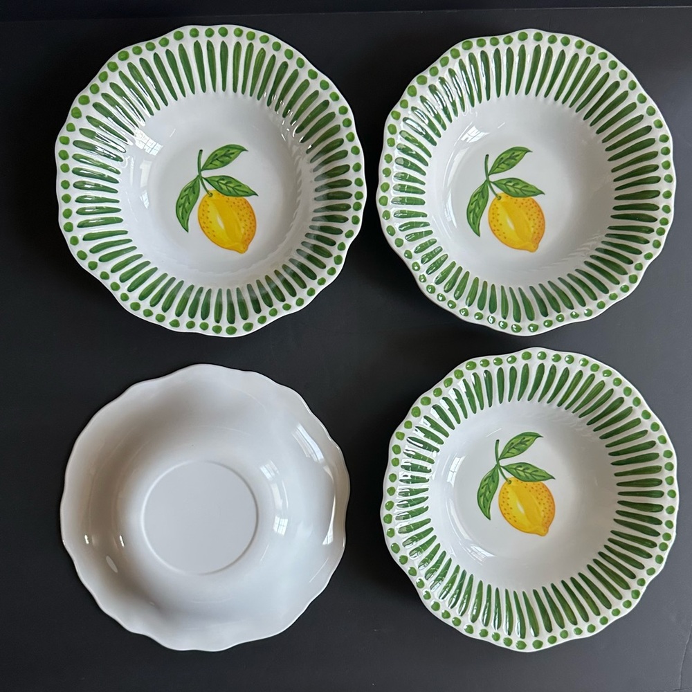 THE FARMHOUSE By Rachel Ashwell 100% Melamine Set Of 4 Lemon Patterned Bowls